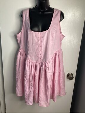 Sleeveless Pink Mini Dress with Button Front 14